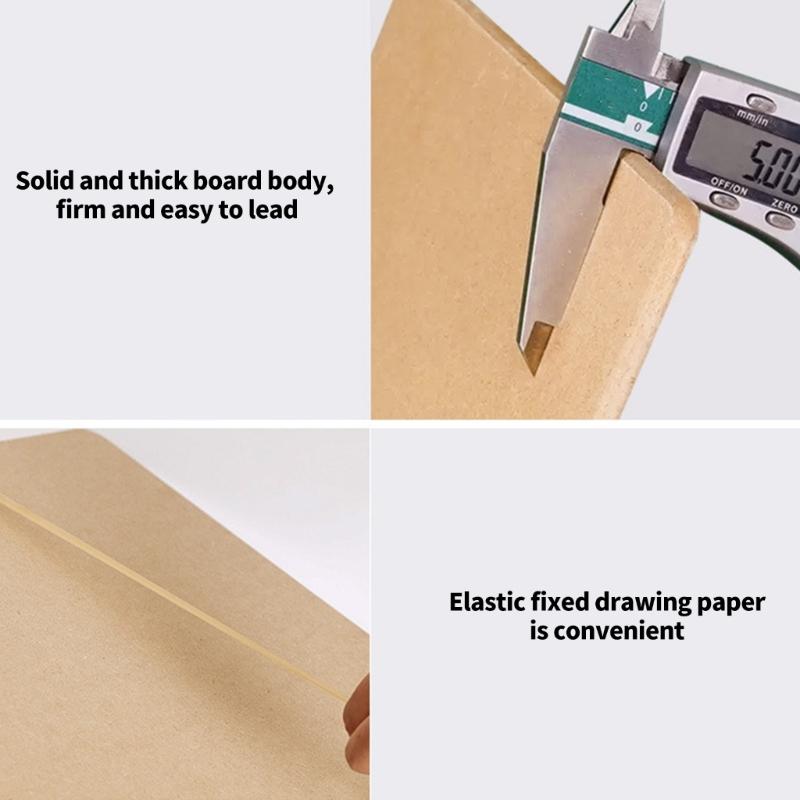 Art Drawing Pad Wood Sketching Board with Metal Clip and Elastic Band for Artist Beginner Sketching Oil Acrylic Painting