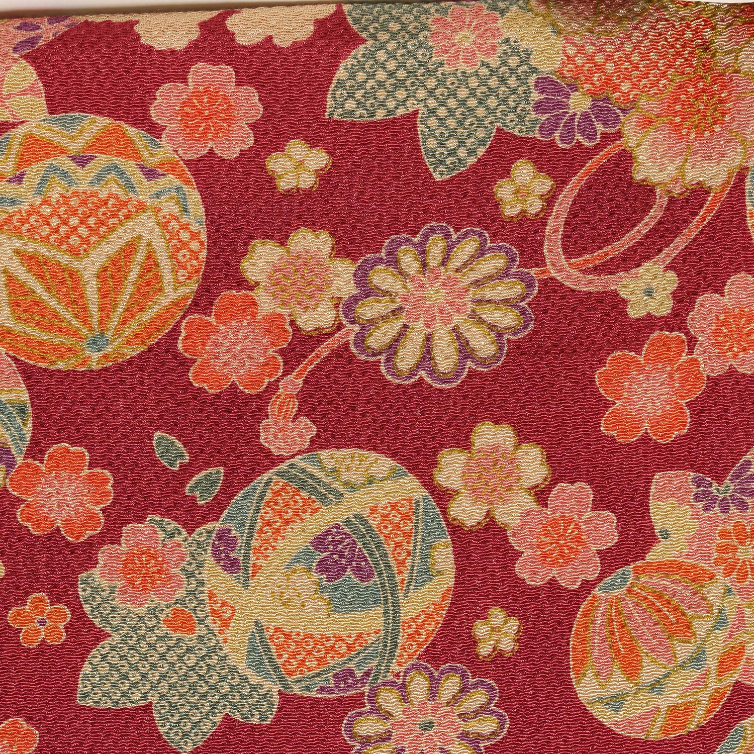 

Nippon Chuko NBK Chirimen with Cherry Blossom and Ball Reddish 70cm Wide x 2m Chirimen, Gold-Tone Design, Purple, Approx. Cut, DS07-02-2M