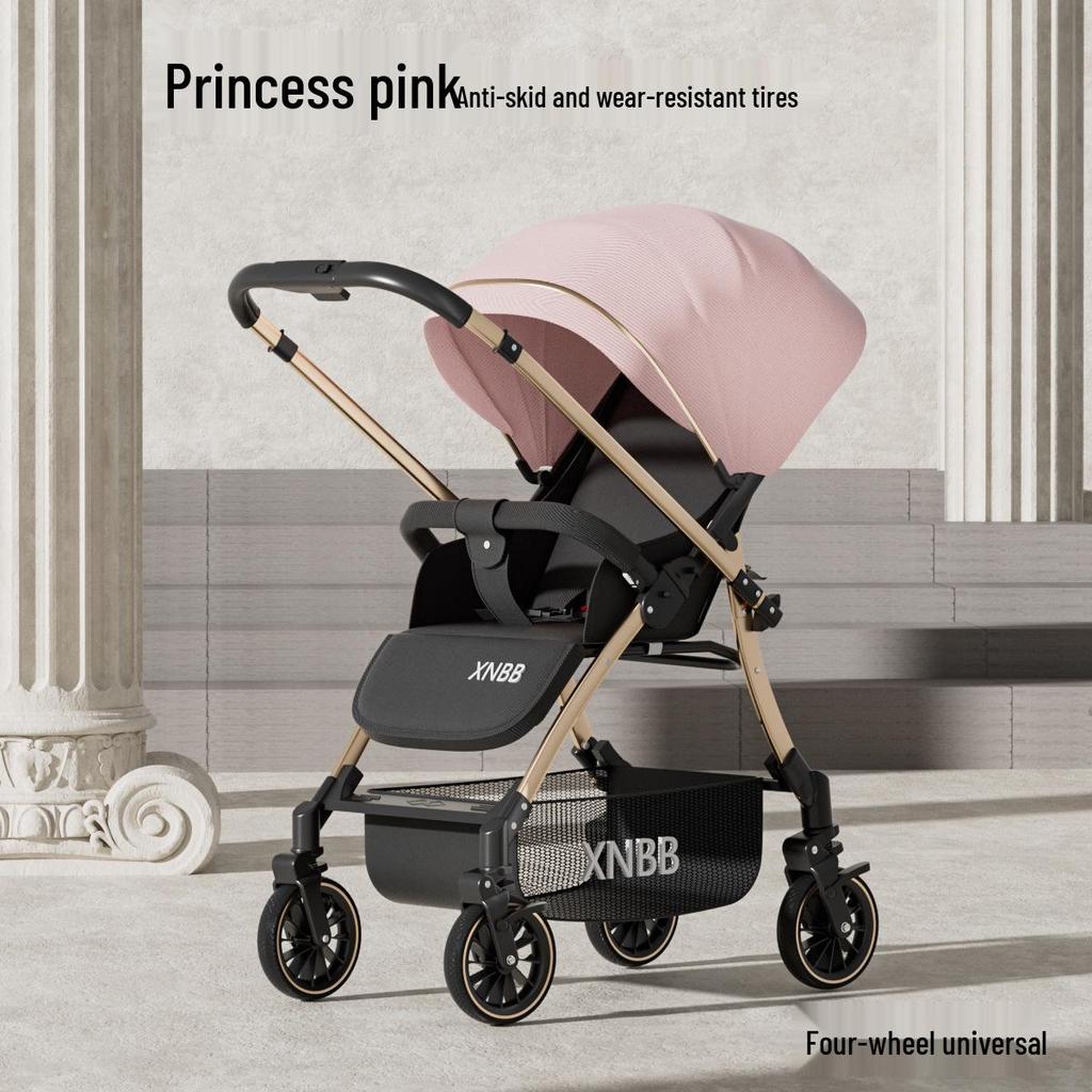 Compact Four-Wheel Baby Stroller: Sit, Lie, Fold - Lightweight Umbrella Design with Shock Absorption for Ages 0-3.