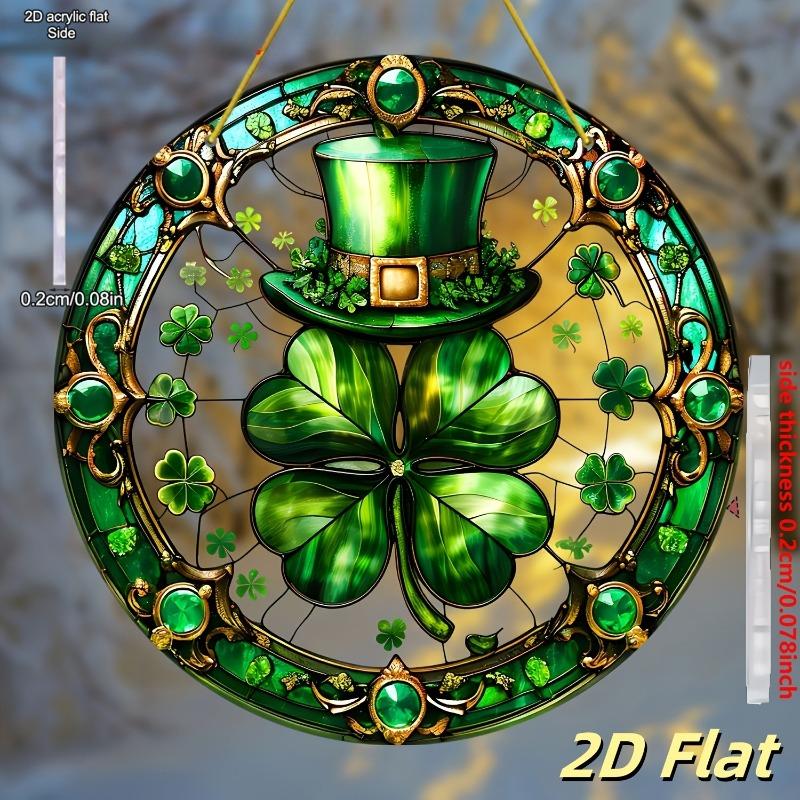 2D Flat Acrylic St. Patrick'S Day Sun Catcher - Clover & Top Hat Design,Window Hanging Decor, Lucky Charm,Irish Themed Housewarming Gift,Garden Decor