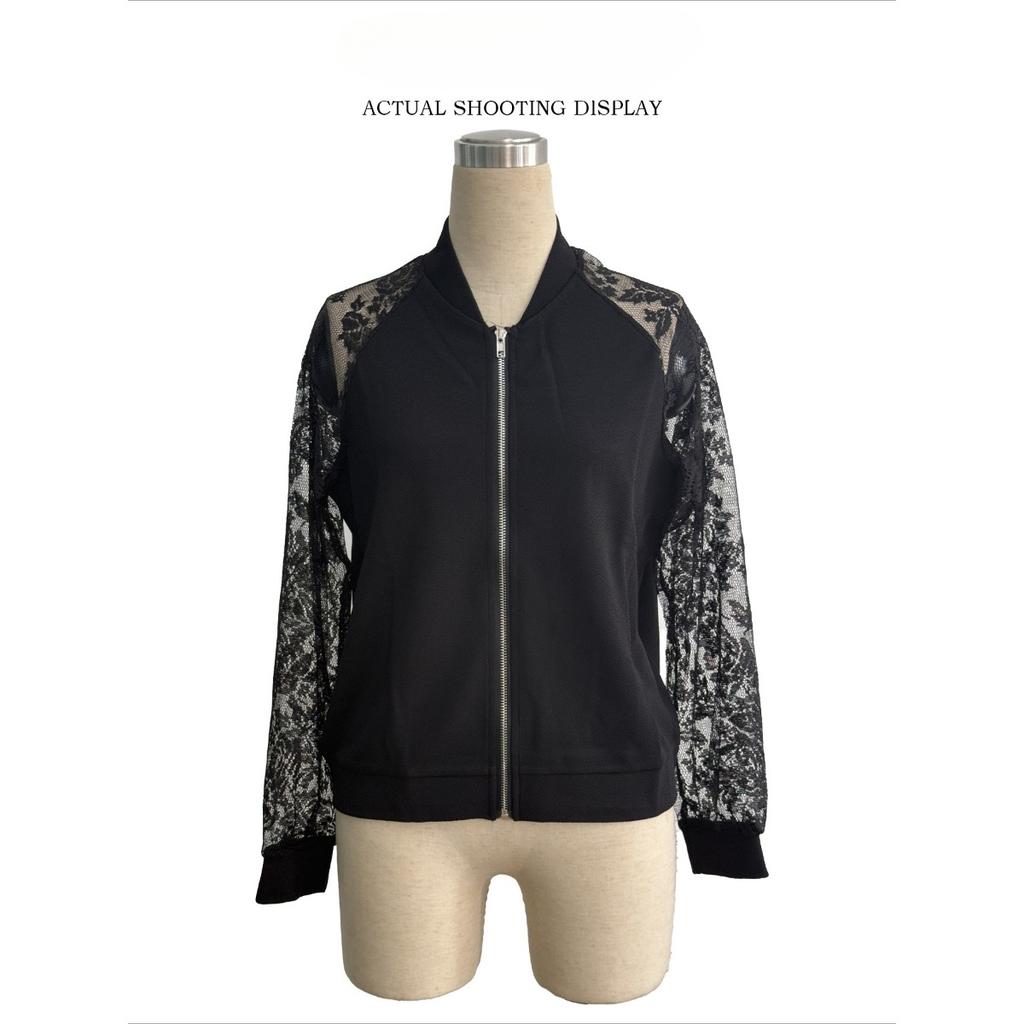 Høst og Vinter Ny Elegant Dame Blonder Spleiset Langermet Baseballkrage Jakke Toppkåpe