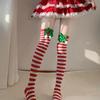 New Butterfly Knot Christmas Ball Socks Over Knee Sock Women's European and American Festival Christmas Striped Long Socks