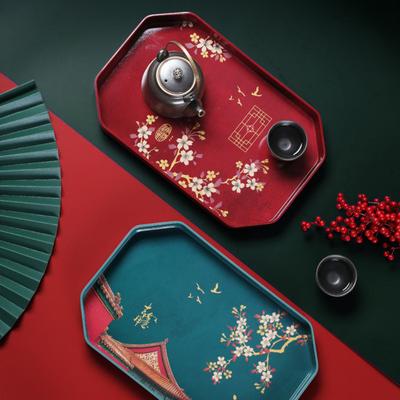 Teetablett im chinesischen Stil, waschbar, Melamin, Blumenmuster, Tisch, Serviertablett für die Küche