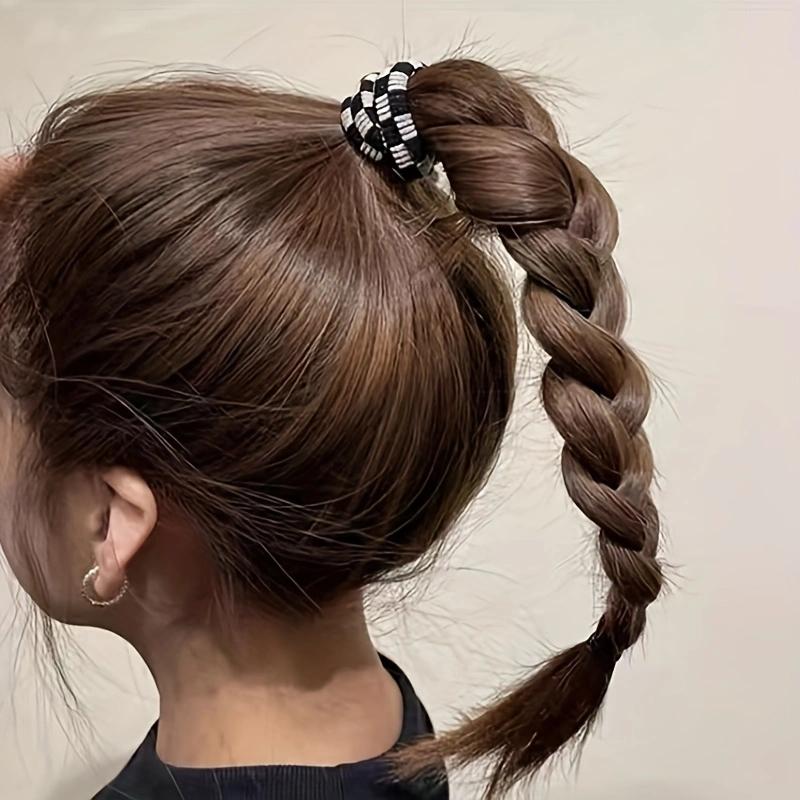 2pcs Set Thick Seamless Scrunchies Stripe Checkered Plaid Print Hair Tie Elastic Hair Band Rubber Band Women Hair Accessories