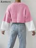 Vintage Knitted Overshirt, Solid Color Floral Element Knit Sweater