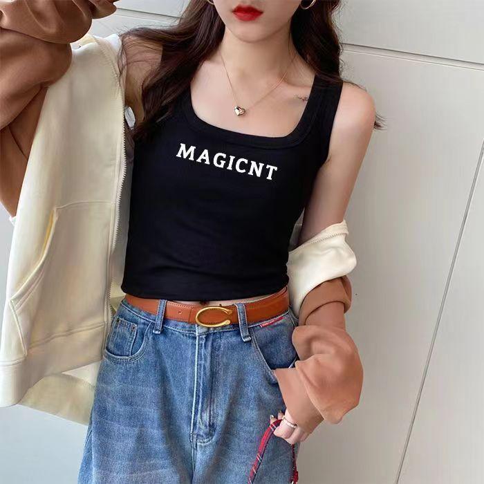 

Женский летний спортивный топ без рукавов с буквенным принтом и открытой талией one size чёрный