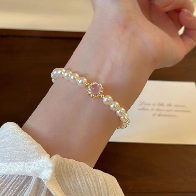 French Style Imitation Pearl Heart Bracelet Elegant Hand Jewelry Gift
