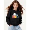 Girls' Soft Crewneck Sweatshirt, Cute Watercolor Cat Family Print Design with Cute Creative Print, Casual All-Match for Fall Winter