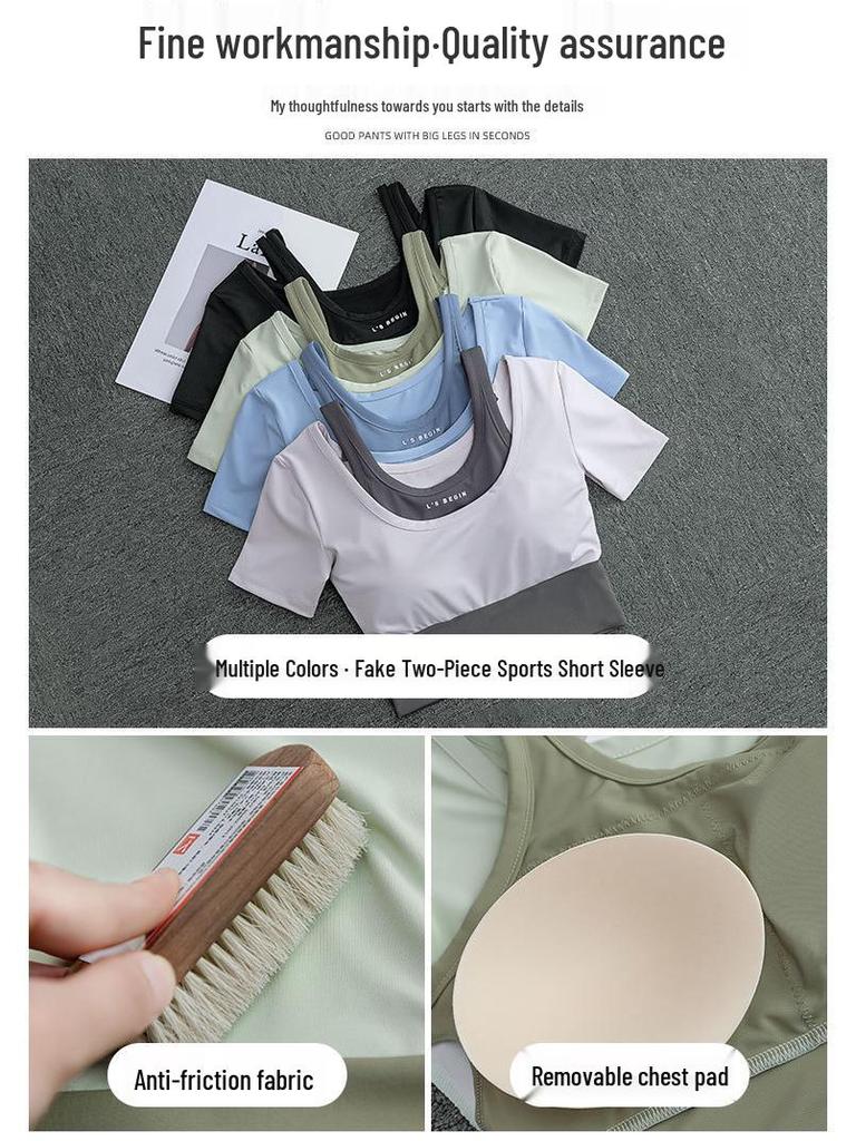 Women's Summer 2025 Fashion Quick-Dry Yoga Set: Loose Five-Point Pants & Short Sleeve Top