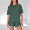 Women's Fashion Solid Color Home Wear Pajamas Loose Short-Sleeved T-Shirt Set