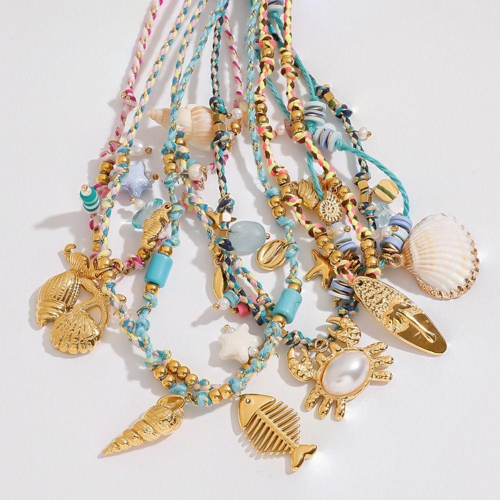 Stainless Steel Choker Necklace Fish/Shell/ Starfish Clavicle Chain Pendant Necklace  Vacation