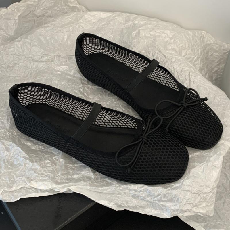 

2025 Новая Роскошная Сетчатая Обувь Женские Балетки Слипоны Летние С Бантом-Бабочкой Мелкие Женские Балетные Танцевальные Туфли Сандалии 35 чёрный