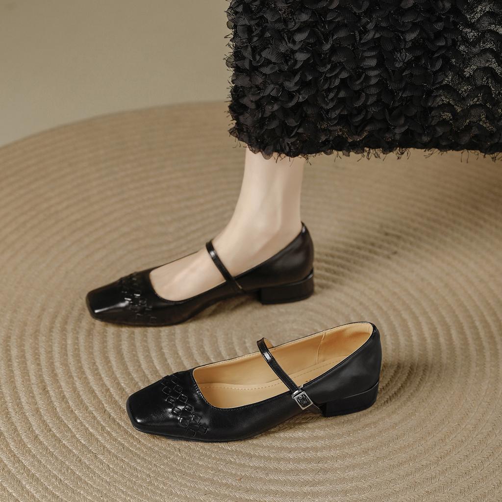 French Woven Retro Single Shoes Women's 2025 New Square Head with Mary Jane Versatile High Heels Are Not Tired