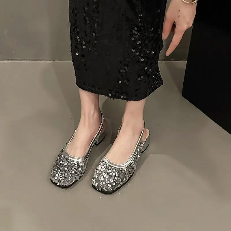 Silver With Low Heels Ladies Shoes Sales Chic and Elegant 2025 Luxury Sandal Wholesale Comfort Trending Daily Women's Sandals