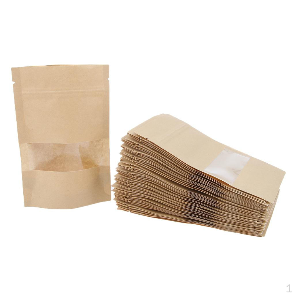 50 Paper Pouches Pouch Food Packaging with Window - 9x14+3