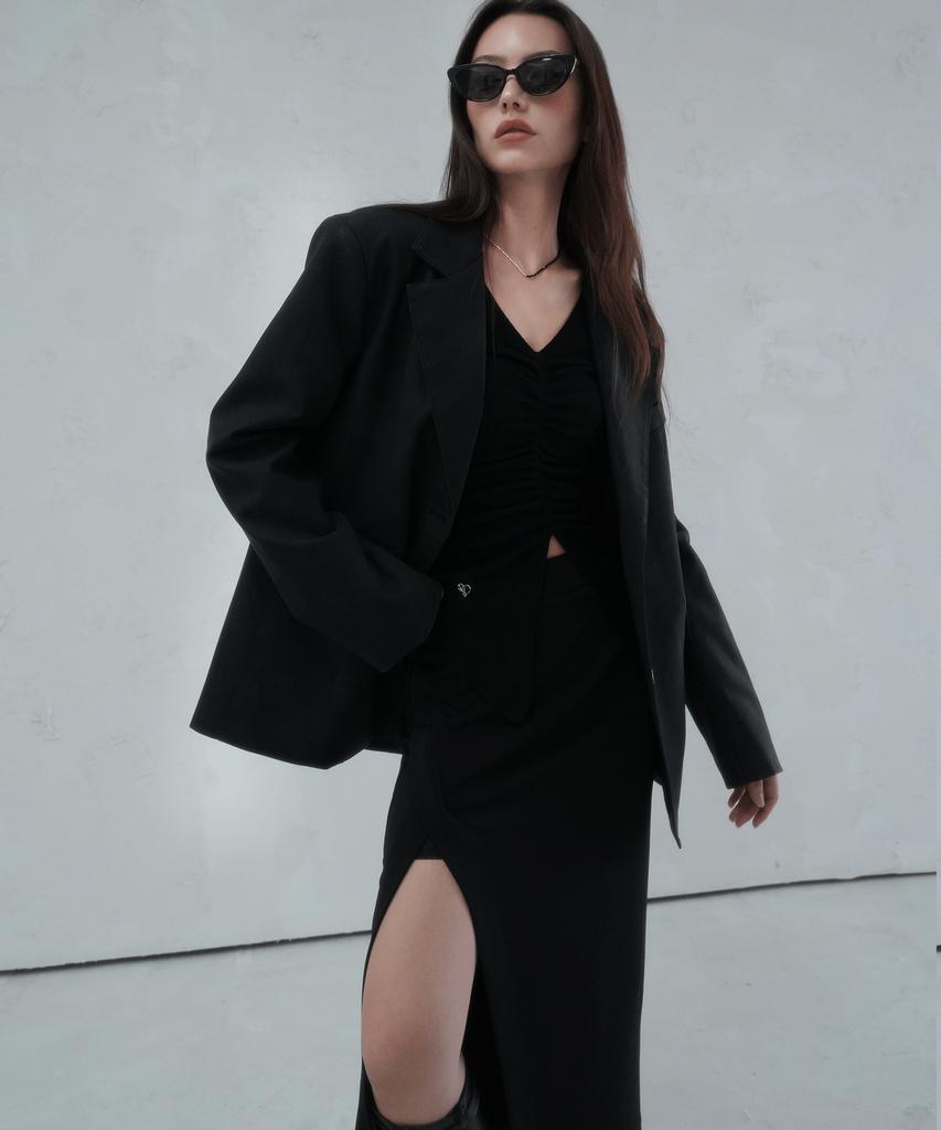 Viva Sers La Oblique Slit Long Skirt Black