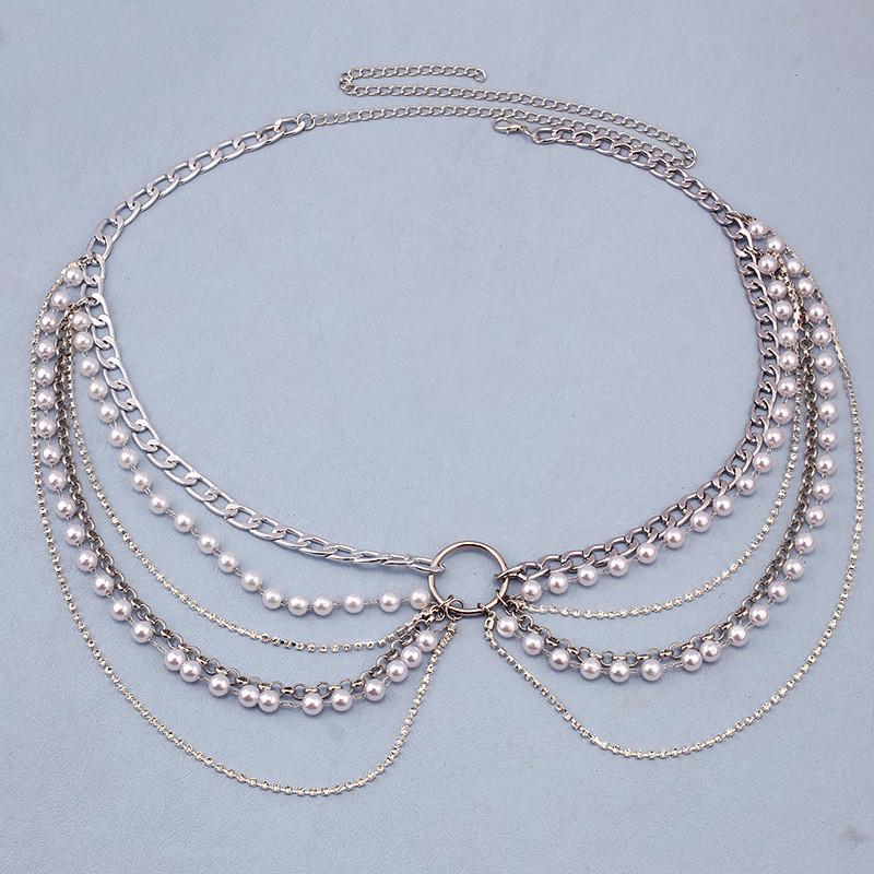 Geometric Metal Body Chain With Gold And White K Accents For Unisex Adult Fashion Jewelry