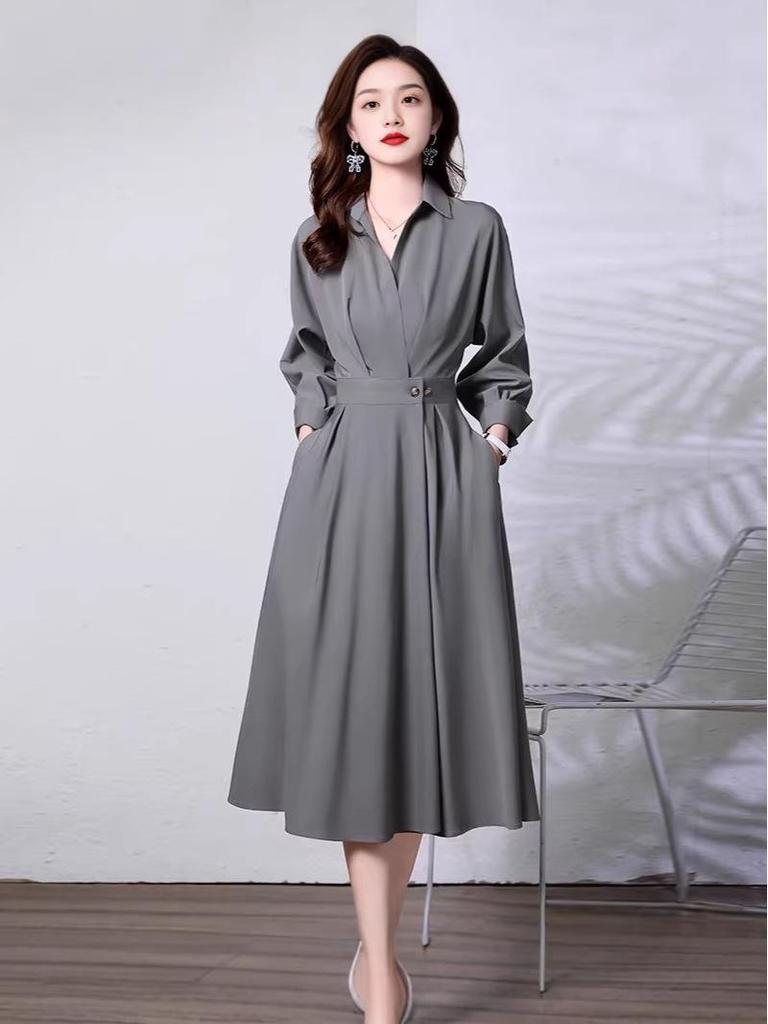 Elegantes Damen-Langarm-Hemdblusenkleid - Schlankmachende Taille, Schicker High-End-Stil für Frühling & Herbst 2026