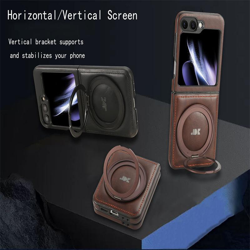 Applicable To Samsung Z Flip7 Folding Mobile Phone Case Leather Magnetic Rotating Bracket Flip5/4/3 Leather Case Anti-