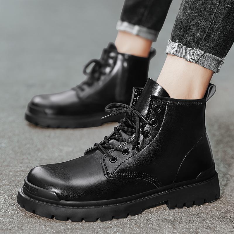 Fashion Stylish Male Antiskid Basic Boots Lace-Up Male Shoes Outdoor Luxe for Men Motorcycle Boots Men's Leather Low Top Walking Shoes