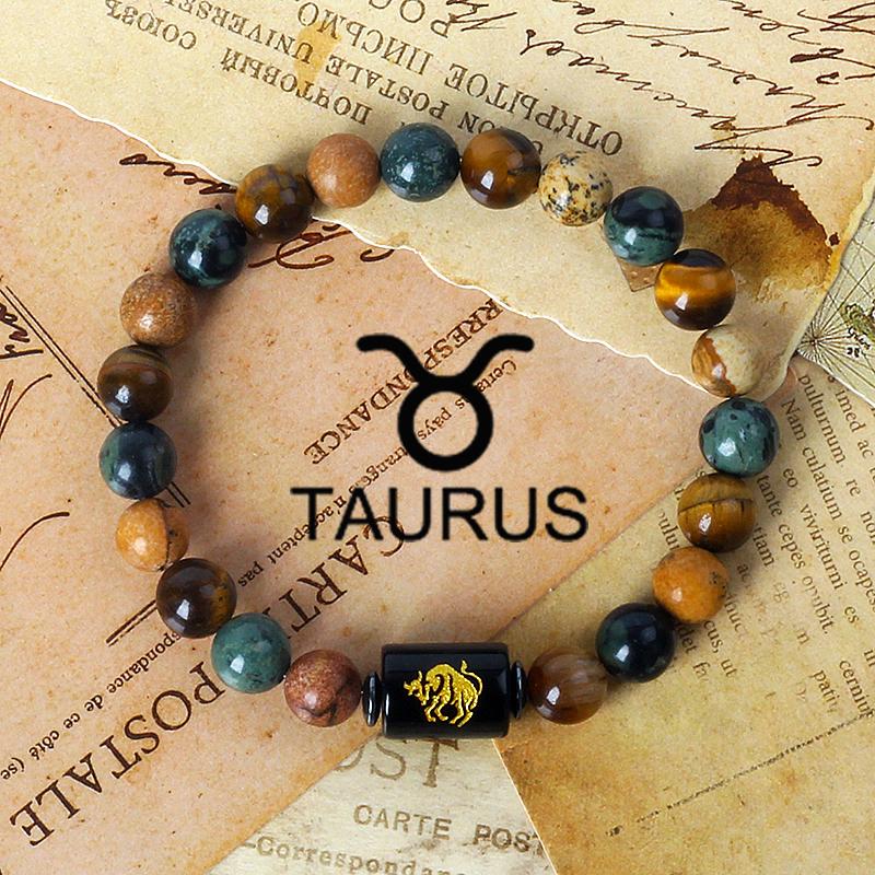 12 Constellation Zodiac Signs Bracelet Men Women Natural Tiger Eye Stone Beaded Couples Bracelets Scorpio Birthday Beads Jewelry