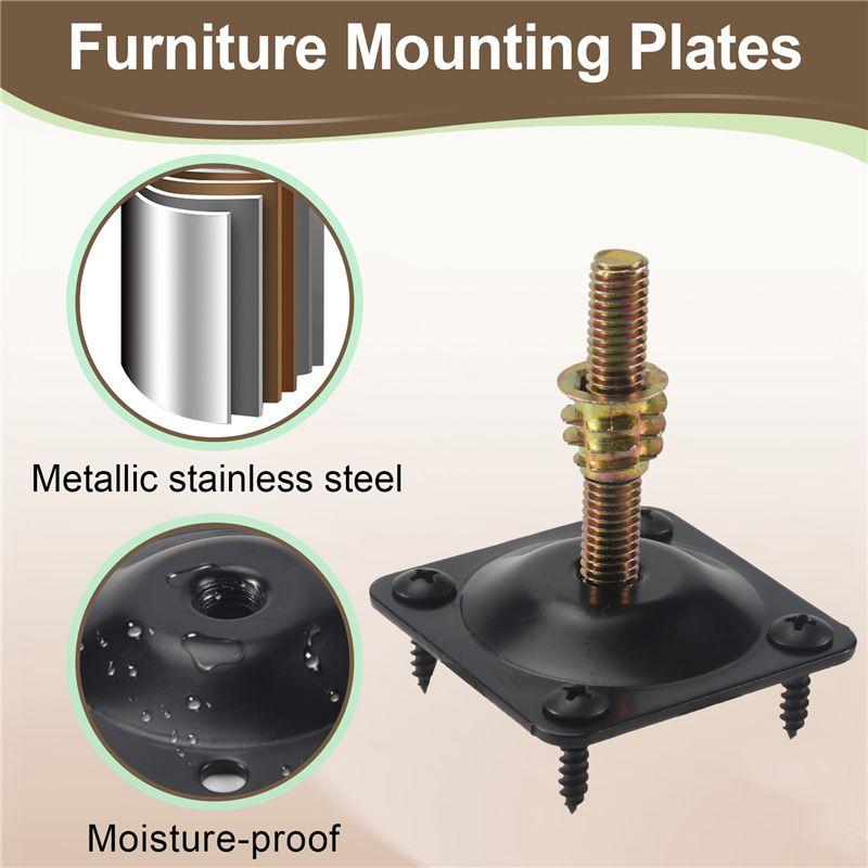 M-Modern-4Pcs/Set Furniture Leg Mounting Plates Sofa Leg Attachment Plates M8 Hanger Bolts Screws Adapters Metal Plates Bracket