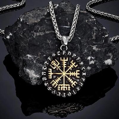 Classic Norse 24 Runes Viking Compass Necklace Stainless Steel Vegvisir Pendant Mens Jewelry Gift