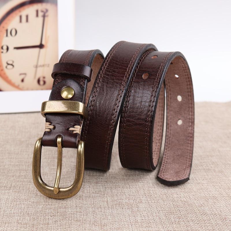 Style Camping Extérieur Style Rétro Littéraire et Artistique Design de Niche Boucle à Ardillon en Laiton Ceinture en Cuir de Vachette pour Jeans Femme