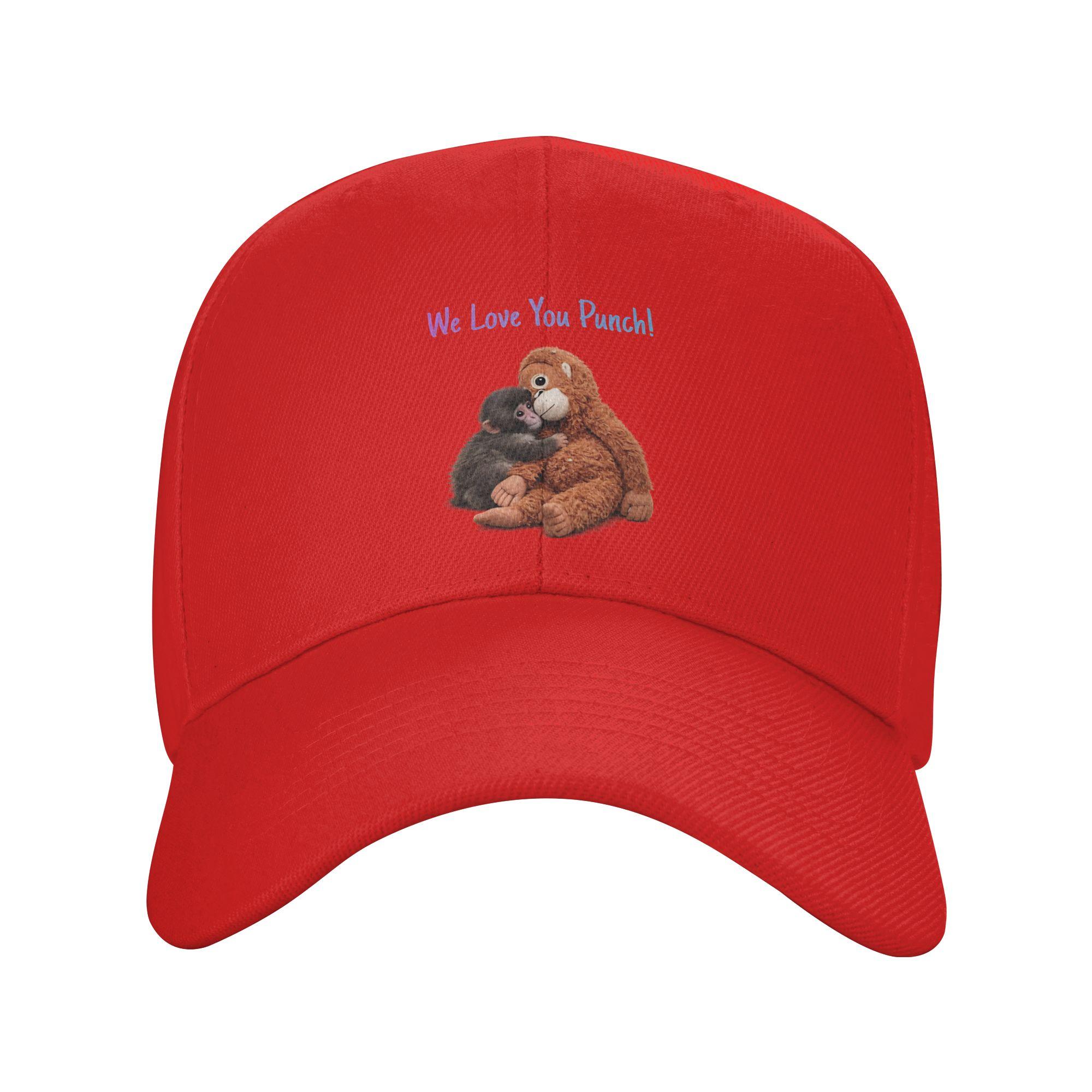 Punch Baby Monkey Hugging Orangutan Plushie Viral Cute Monkey Baseball Cap Tennis Skate Sun Trucker Hat Unisex Snapback Cap One Size