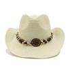 Red Cowboy Straw Hat Men's and Women's Cowboy Straw Hat Monochrome Curled Eaves Outdoor Beach Rider Hat Cowboy Hat