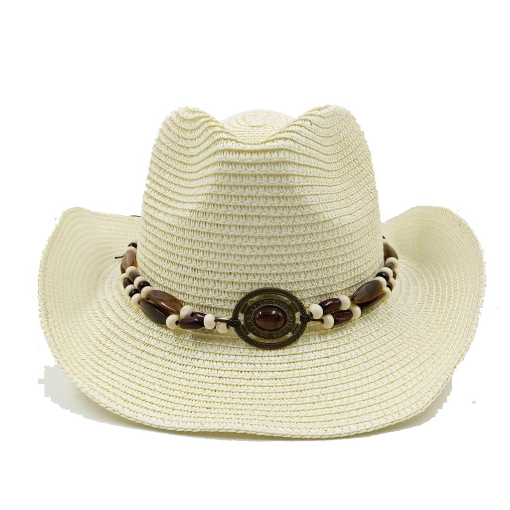 Red Cowboy Straw Hat Men's and Women's Cowboy Straw Hat Monochrome Curled Eaves Outdoor Beach Rider Hat Cowboy Hat