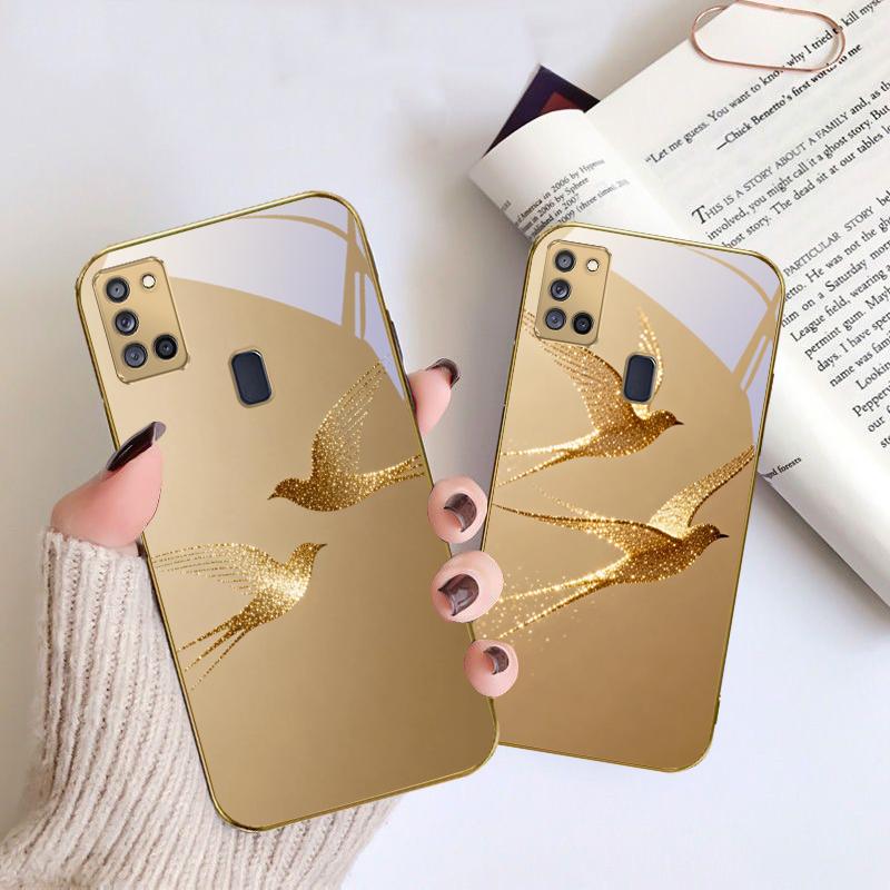 golden flying bird For Samsung A 31 32 A33 A34 35 14 A15 13 A16 25 26 50 52 53 54 55 56 70 71 72 73 Golden glass phone case