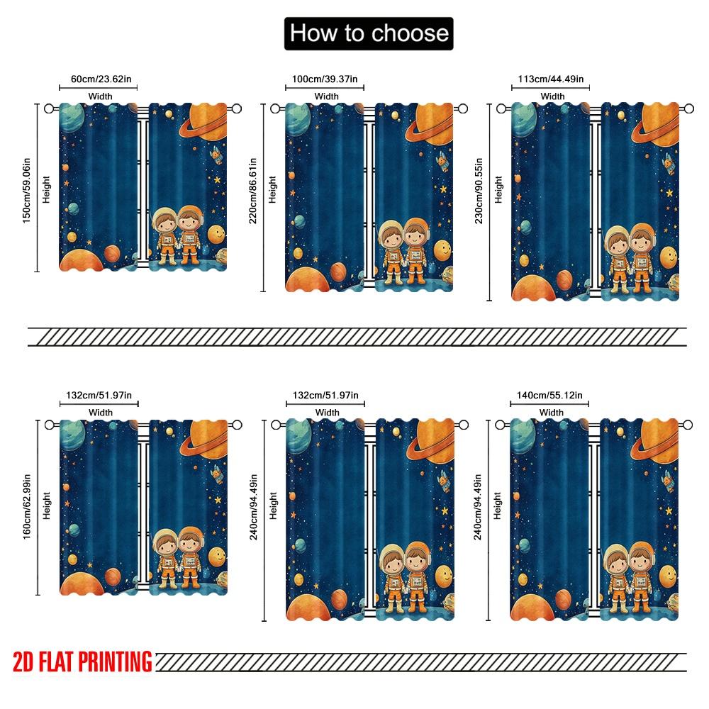 2pcs 2D flat printing Window Treatment Curtains Space Adventure Planet Astronaut Digital Printed Polyester Drapes Seasonal Party