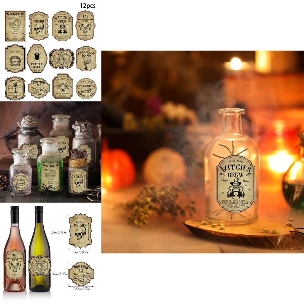 Halloween Retro Bottle Labels With Removable Stickers For Party Venue And Home Decoration