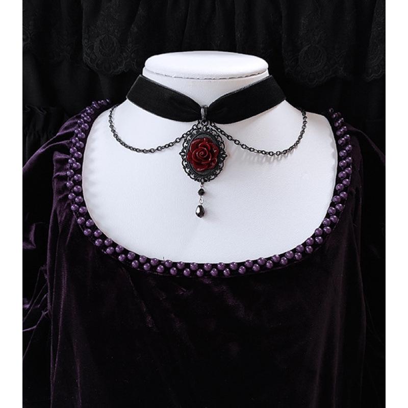 Gothic Dark Rose Choker Necklace for Halloween
