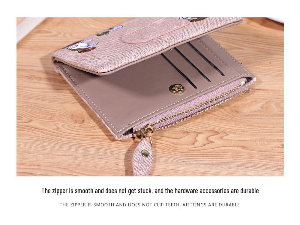 Women's Large Capacity Cat Embroidery Multi-Card Bifold Wallet