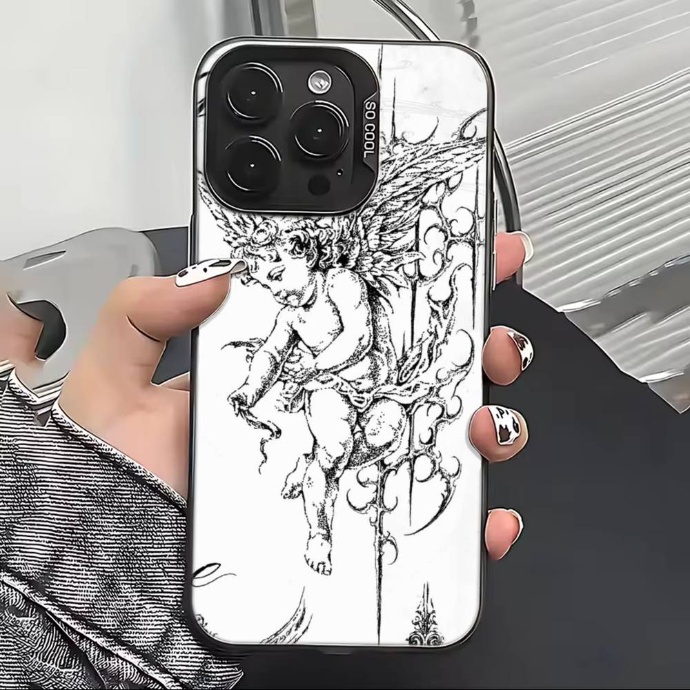 Middle Ages Retro Angel Phone Case For iPhone 17,16,15,14,13,12,11 Plus,Pro Max,XS,Colorful Silver Black Cover
