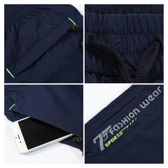 Męskie Spodenki Letnie Jednokolorowe Kieszeń na Zamek Duży Rozmiar Dopasowane Szybkoschnące Spodnie Capri Streetwear