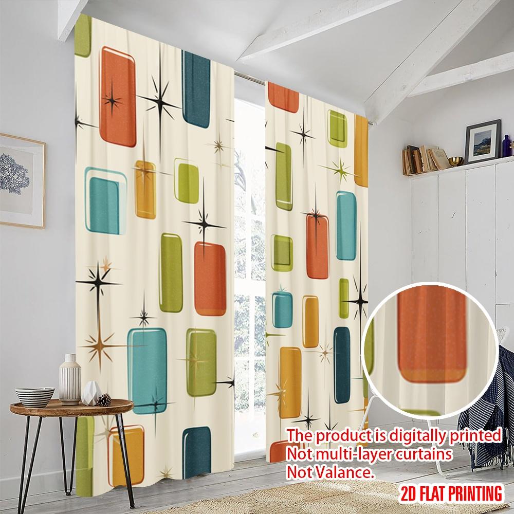 2 Stück, 2D-Flachdruck Vorhang Beliebte Retro-Quadrate Vielseitig 100% Polyester (ohne Stange) Außendekorationen Ldeal für