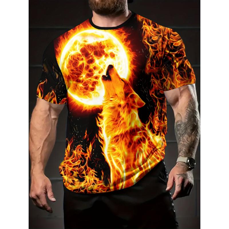

[Summer Fashion Casual T-shirt] Wolf King Digital Print Men S Casual Short Sleeve T-shirt,Polyester Crew Neck Slight Stretch S