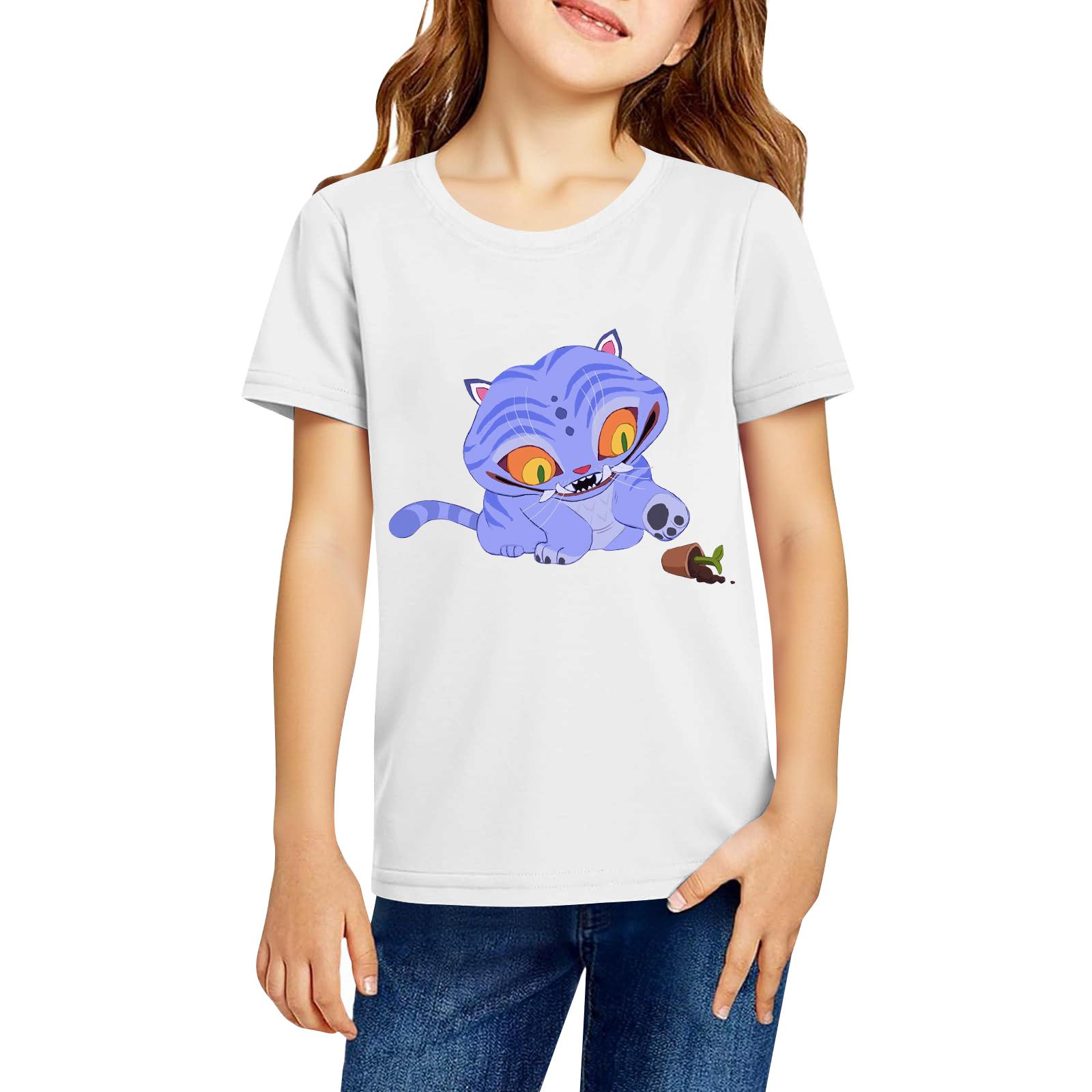 

Модная рабочая одежда с короткими рукавами и круглым вырезом, топы с принтом для детских летних топов 150 белый