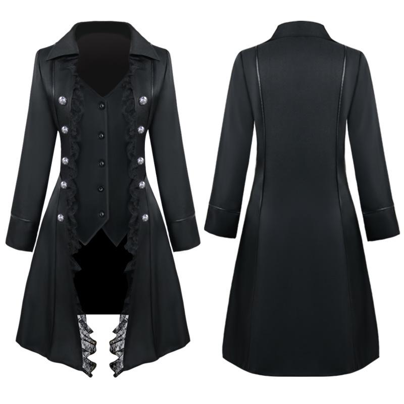 European & American Women's Medieval Lace Spliced Trench Coat Costume Set