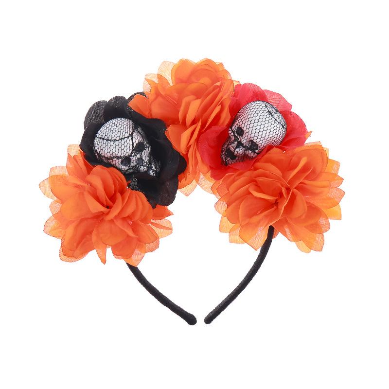 Halloween Headbuckle Undead Holiday Headgear Black and Red Simulation Flowers Skull Party Headband