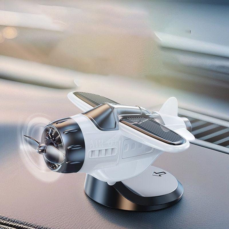 Solar-Powered Rotating Airplane Car Dashboard Ornament 360° Auto-Rotating Decorative Aircraft Accessory for Vehicle Interior