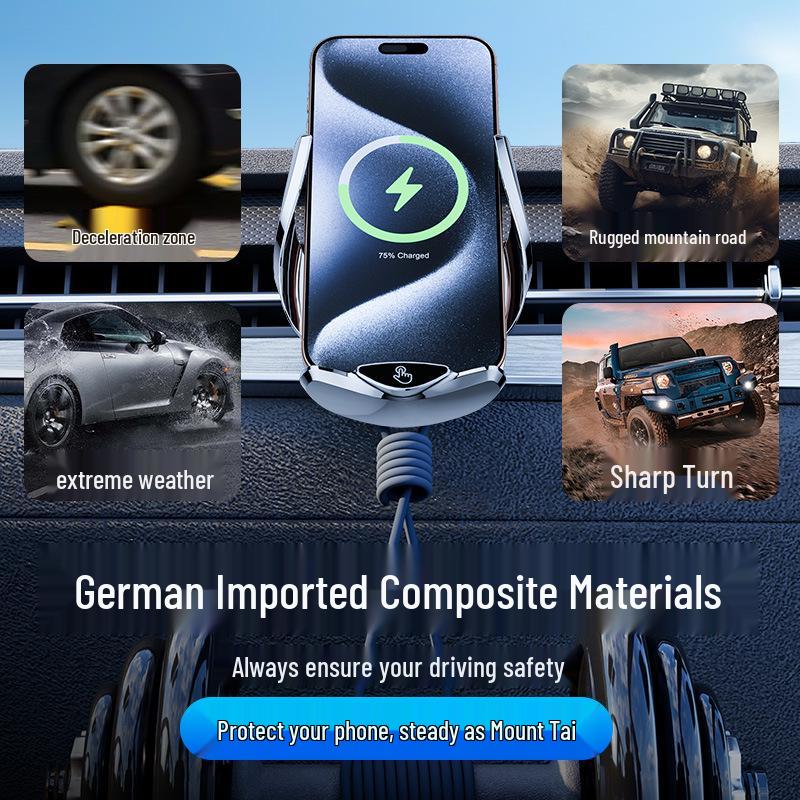 Wireless Fast Charging Phone Holder with Auto-Clamping for Car Air Vents - Shockproof Navigation Mount