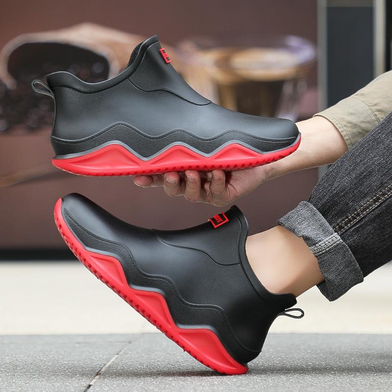 Fashion Color Matching New Men's Shoes Couple Short Rain Shoes Size 36-44 Waterproof Glue Shoes On Rainy Days