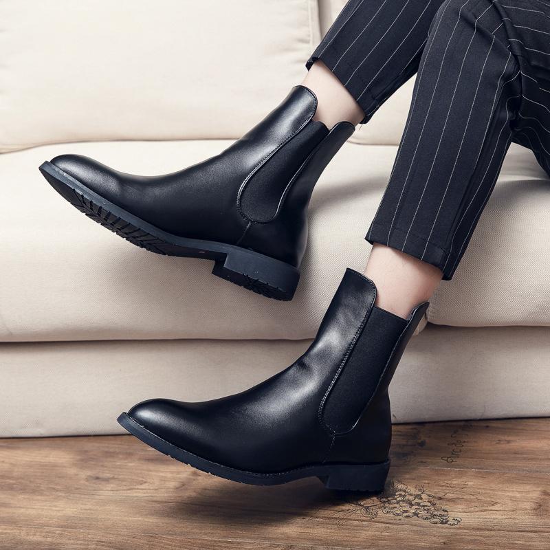 English Chelsea Boots Autumn Winter Martin Short Boots Hairstylist Pointed Boots High Top Leather Shoes