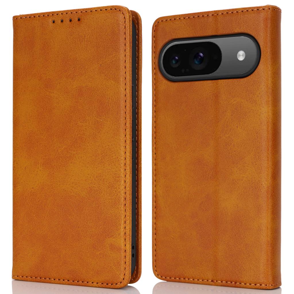 For Google Pixel 9/Pixel 9 Pro Case PU Leather Wallet Magnetic Closing Phone Cover -  Light Brown
