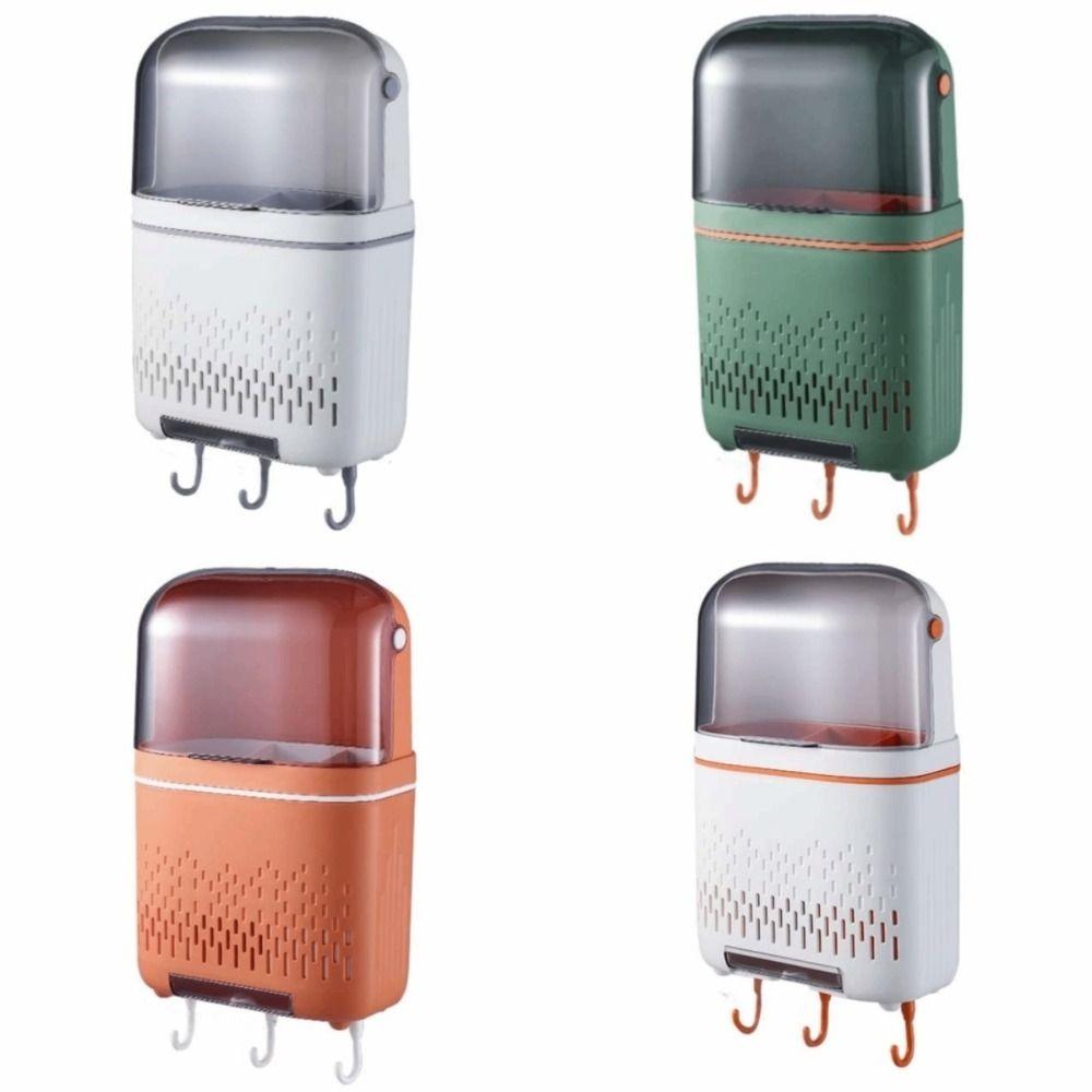 Dustproof Spoon Fork Chopstick Storage Box Wall-Mounted Drain Rack with Cover  Home Storage