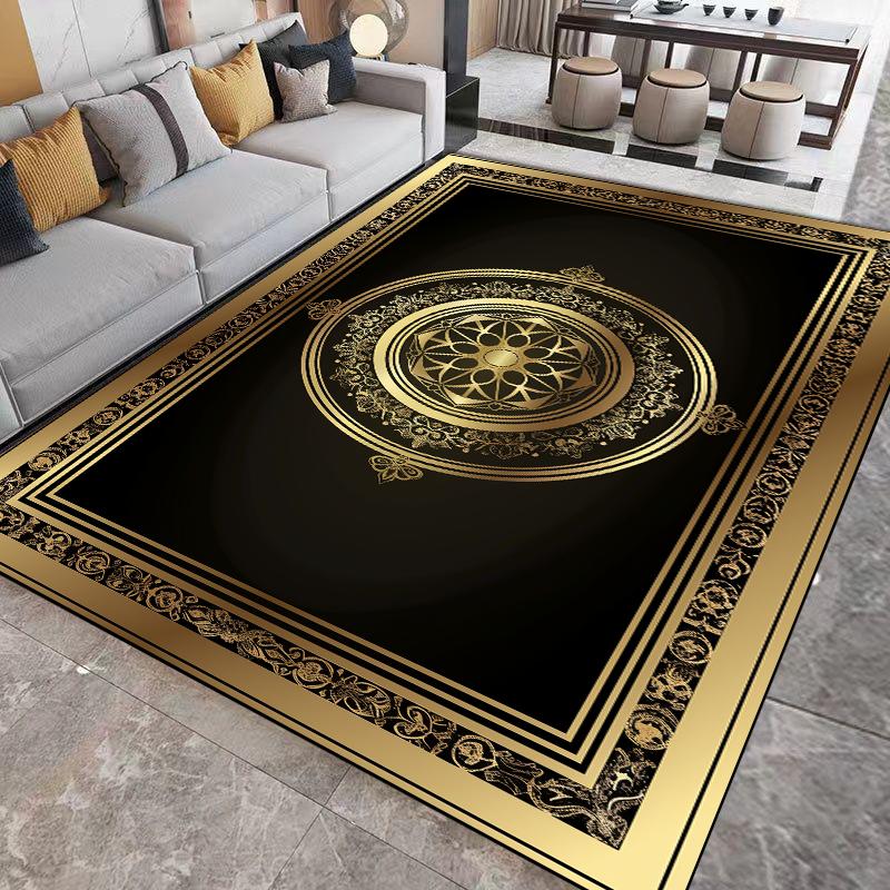 

Роскошные ковры для гостиной Золотой черный декоративный ковер Холл отеля Диван Напольный коврик Мягкий моющийся Декор комнаты Коридор Большие ковры 60*90cm